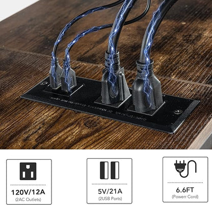 Clikuutory Modern Brown 63 inch Metal TV Stand with LED Lights and Power Outlets for 40 50 55 60 65 70 Inch TVs, 3 Tier Television Stands with Entertainment Center and Storage for Living Room, Bedroom