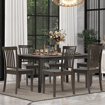 COLAMY Wooden Dining Chairs Set of 2, Solid Rubberwood Kitchen & Dining Room Chairs,Windsor Style Seating, Rustic Dining Table Chairs, Non-Slip Foot Pads, Farmhouse & Traditional Seating,Dark Brown
