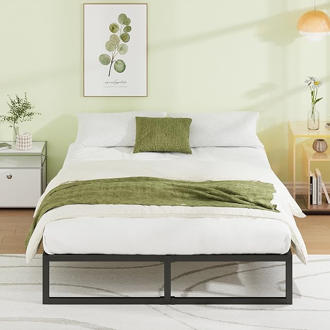 EMODA 12 Inch Full Size Bed Frame Heavy Duty Metal Platform No Box Spring Needed, Easy Assembly Noise Free, Black