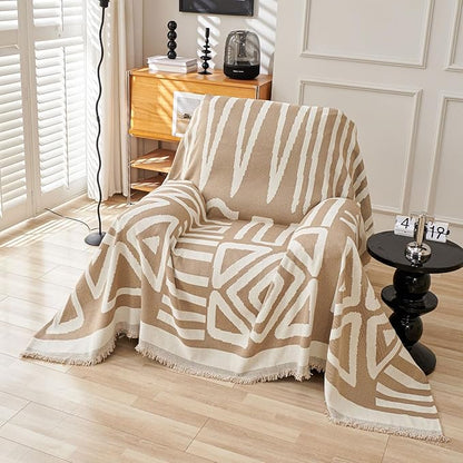 HANDONTIME Sofa Covers Armchair Boho Couch Cover for Dogs Khaki Throw Couch Cover with Tassel Chair Recliner Futon Cover Washable 1 Cushion Couch Non Slip Chenille Couch Protector, 59" X71"