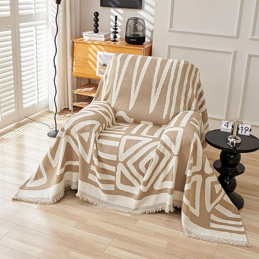 HANDONTIME Sofa Covers Armchair Boho Couch Cover for Dogs Khaki Throw Couch Cover with Tassel Chair Recliner Futon Cover Washable 1 Cushion Couch Non Slip Chenille Couch Protector, 59" X71"