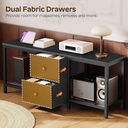 TV Stand for TVs up to 55", Entertainment Center with 2 Fabric Drawer, Media Console with Shelves, Television Stands for Living Room, Bedroom, Black DS02BB