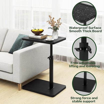 IBUYKE Tray Table for Couch, 360° Swivel Height Adjustable End Table for Small Spaces, with Phone & Tablet Slot, Modern Small Coffee Snack Table for Sofa/Bed, Black UTVT003B