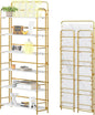 4NM No Assembly Folding Bookshelf 6 Tiers Vintage Industrial Gold Book Shelf Metal Foldable Storage Bookcase and Bookshelves for Living Room,Bedroom and Kitchen - White and Gold