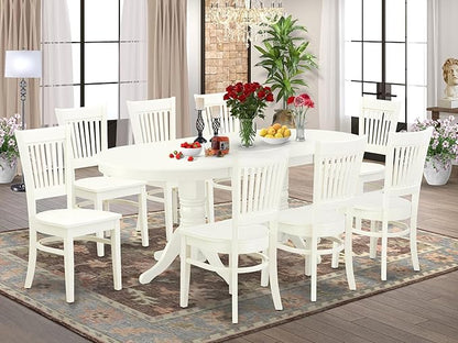 East West Furniture VAVA9-LWH-W 9 Piece Dining Room Table Set Includes an Oval Kitchen Table with Butterfly Leaf and 8 Dining Chairs, 40x76 Inch, Linen White