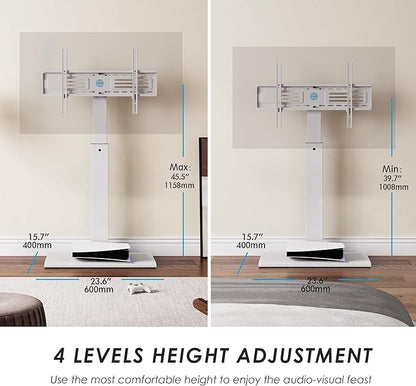 FITUEYES Iron Base Universal Floor TV Stand with Swivel Mount Space Saving for 32-75 Inch LED LCD OLED Plasma Flat Panel or Curved Screen TVs Height Adjustable Wire Management (White)