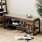 Shoe Bench, Entryway Bench with Leather Cushion, Solid Wood Shoe Rack, Mid Century Modern Bench, Shoe Storage, Shoe Organizer for Entryway (Grey, 39.4" W)