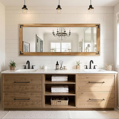 Full Length Mirror with Wooden Frame, 56"X22" Solid Wood Standing Floor Mirror for Farmhouse, Bathroom, Bedroom Decor, Hanging or Leaning Wall-Mounted