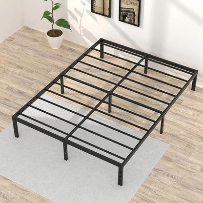 Queen Bed Frame No Box Spring Needed, 14 Inch Heavy Duty Metal Platform Bed Frame Queen Size, 1200lbs Steel Slats Support, Easy Assembly, Black