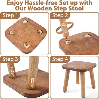9.3 Inch Wooden Step Stool for Adults and Toddlers, Portable & Sturdy, Plant Stool with Four Detachable and Assembled Legs for Playroom, Kitchen, Bedroom, Bathtub-Walnut