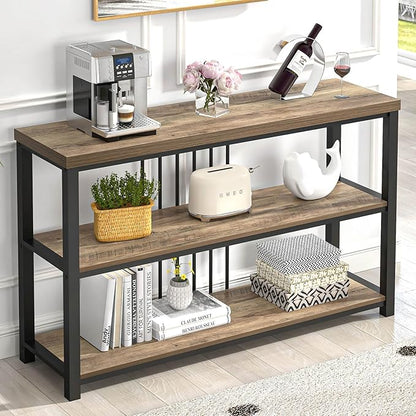 FOLUBAN Modern Sofa Table for Entryway, 3 Tier Narrow Console Table for Living Room Hallway Behind Couch, Rustic Oak