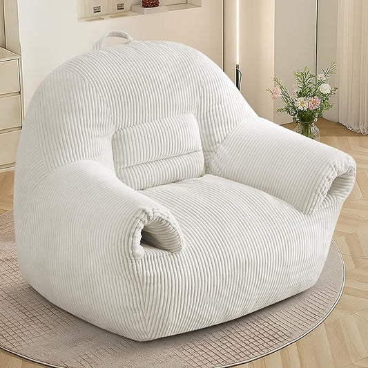 DAICO Bean Bag Chairs for Adults Oversized BeanBag Chair with Armrests Bean Bag Sofa Comfy Accent Chair Corduroy Lazy Floor Single Sofas with Foam for Bedroom Living Room Reading Gaming Beige