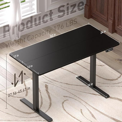 Ywin Electric Height Adjustable Standing Desk with Wheels, 63 x 24 inches Ergonomic Stand Up Desk for Home Office