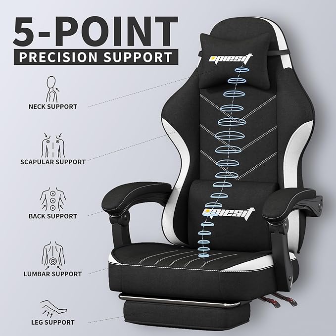 Gaming Chair,Fabric Computer Chair with Pocket Spring Cushion,400 lb Load Capacity,Ergonomic Office Chair with Footrest,Height Adjustable Video Gamer Chair with Lumbar Support(Black)