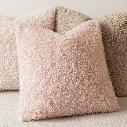 Foindtower 2 Pieces 20x20 Inch Light Pink, Faux Fur Throw Pillow Cover Accent Sherpa Furry Pillow Covers Fuzzy Soft Pillowcases Cozy Sheepskin Decorative Fleece Cushion Case for Bed Couch Living Room