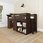 Max & Lily Modern Farmhouse Twin Low Loft Bed with Bookcase - Solid Wood, 15” Guardrails, 400-lb Capacity, Low-VOC Finish, Barnwood Brown