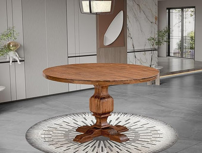 I53-0N-TP Dining Table with Acacia Wood Round Tabletop and Elegant Pedestal Base - Antique Walnut Finish
