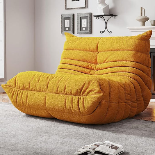 Bean Bag Chairs for Adults, BeanBag Reading Chair Memory Foam Couch, Floor Chair Soft Teddy Material, Comfy Reading Nook Chairs for Bedroom Living Room Office (Yellow)