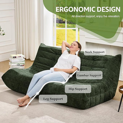 Hobestluk Bean Bag Chairs for Adults Giant Bean Bag Chair Memory Foam BeanBag Chair Bean Bag Sofa with Filler Faux Fur Fireside Beanbags Lazy Sofa for Living Room Bedroom (Green Chenille, 3-Seater)