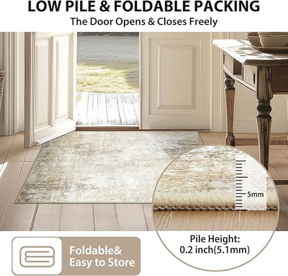 Washable Area Rugs 6'x9' Non-Slip Modern Abstract Soft for Living Room Entryway Bedroom Nursery, Print Pattern, Neutral Brown Gray