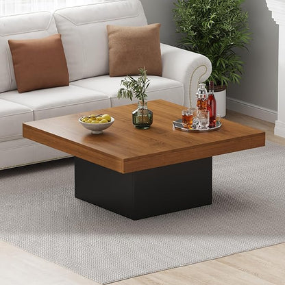 GarveeHome Square Coffee Table with Led Lights, 35 inch Living Room Tables, Modern Coffee Tables with Plug-in 16-Color LED Lights, Cocktail Table for Home Office, Apartment, Reading Room