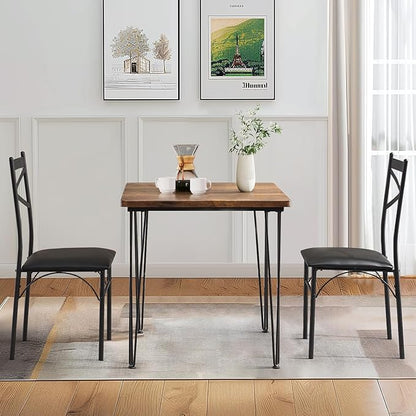 VECELO 3-Piece Dining Room Kitchen Table and Pu Cushion Chair Sets for Small Space, 2, Classic Brown,Dining Set for 2