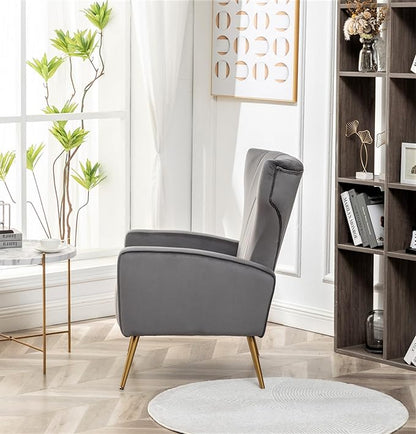 Container Furniture Direct Modern Velvet Accent Chair, Channel Tufted Bedroom, Office or Living Room Furniture with Elegant Metal Legs, 26" Wide Armchair, Grey