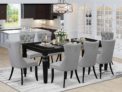 East West Furniture LGDA9-BLK-27 9 Piece Kitchen Set Consists of a Rectangle Dining Table with Butterfly Leaf and 8 Polyester Fabric Upholstered Chairs, 42x84 Inch, Black