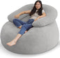 HABUTWAY Bean Bag Chair with U-Shaped Pillow for Adult and Kids Big BeanBag Chair with Filling Ultra Soft Teddy Fleece Couch Chair with Washable Cover for Living Room Bedroom, Light Grey & Light Grey