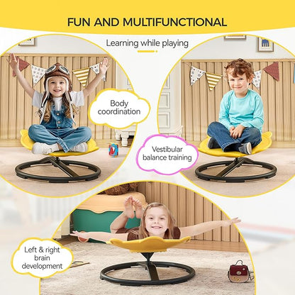 Swivel Chair for Kids, 360° Spinning Seat, Toddler Sit and Spin Wobble Chair, Sensory Balance Toys, Autism ADHD Chairs, Play Equipment Relief Motion Sickness for Boys Girls (Yellow)