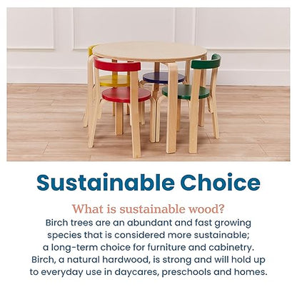 ECR4Kids Bentwood Table and Curved Back Chair Set, Kids Furniture, Assorted, 5-Piece