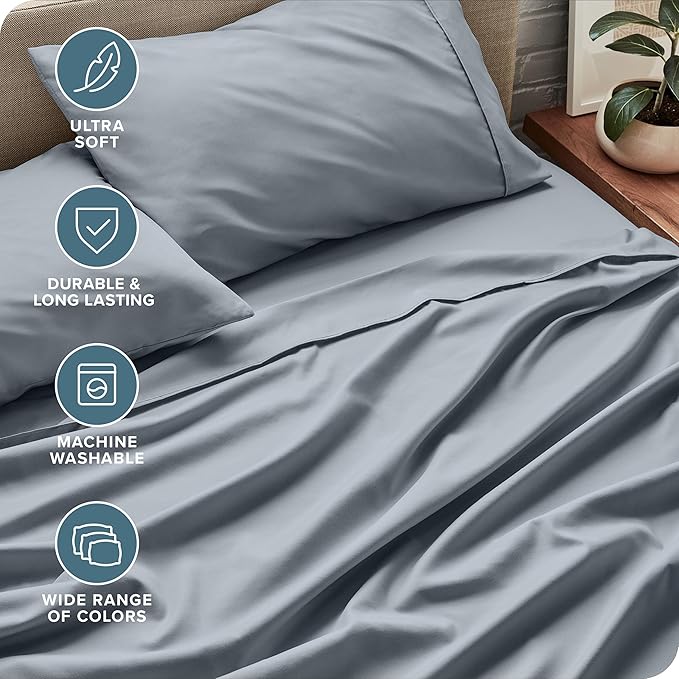 Bare Home Twin Sheet Set - 1800 Ultra-Soft Microfiber Bed Sheets - Double Brushed - Deep Pockets - Easy Fit - 3 Piece Set - Bed Sheets (Twin, Steel Blue)