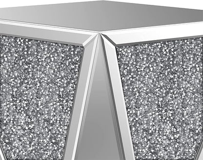 ENENE 19.7" Mirrored End Table Crystal Diamond Setting Coffee Table Silver Glass Side Table Pedestal Stand for Hallway, Living Room, Corner, Bedroom, Sofa