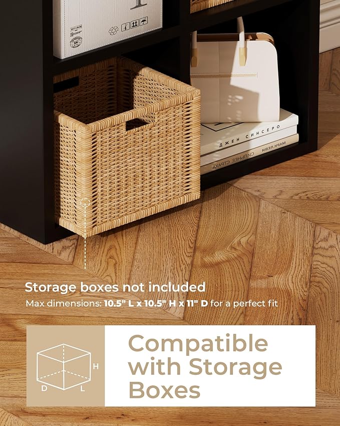 GTPLAYER 4-Cube Storage Organizer, Fits 11" Bins, Vertical or Horizontal Use, Opening Bookshelf, Partial Back Panels, Stackable Design Bookcase, for Desk, Vanity, Entryway, Black