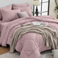 HEVUMYI Rose Gold Cali-King Comforter Set - 7-Piece All Season Bed in a Bag Cali-King, Ultra Soft Bedding Set with Comforter, Flat Sheet, Fitted Sheet, Pillowcases, Pillow Shams