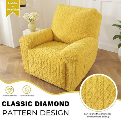 vctops 4 Pieces Geometric Jacquard Plush Recliner Slipcovers Soft Fuzzy Fluffy Sofa Couch Cover Anti-Slip Furniture Protector with Elastic Bottom for Kids Cats Dogs(Yellow,1 Seat)