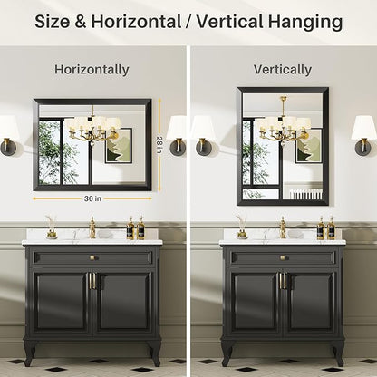 24x32 Inch Black Bathroom Mirror for Wall, Thick Metal Framed Rectangle Mirrors for Over Sink, Bedroom, Living Room, Entryway, Anti-Rust, HD Tempered Glass