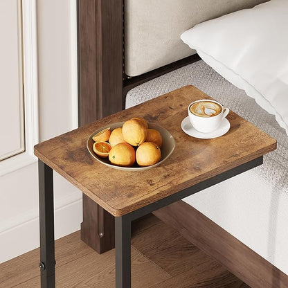 Side Table,C Table with 2-Tier Storage Shelf, End Table TV Tray with Metal Frame, Sofa Table with Wheels for Living Room, Bedroom, Office, Bathroom, Easy Assembly, Brown
