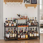 Liquor Cabinet with Fences, Wine Rack Freestanding Floor, 4 Tier Trapezoidal Bar Stand, Expanded Capacity Bar Cabinet for Liquor & Wine Storage