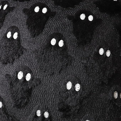 4TH Emotion Halloween Ghost Decorative Lumbar Pillow Covers 12x20 Set of 2, Black Soft Plush Faux Fur Farmhouse Throw Cushion Cases for Fall Autumn Holiday Home Decorations