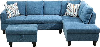 NicBex Sectional Couch 3 Pieces Sofa Set with Left Chaise Flannel L Shaped Cloud Couch for Living Room Furniture Sets with Storage Ottoman, Modular Sofa for Living Room & Apartment, Dark Blue