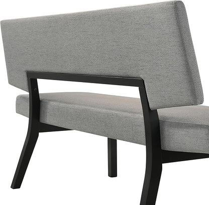 Armen Living Channell Mid Century Modern 5 Piece Black Wood Dining Table Set with Benches in Charcoal Fabric