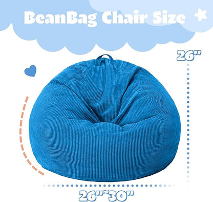 HABUTWAY 2 FT Bean Bag Chair,Giant Bean Bag Chairs,Big Bean Bags with Memory Foam Filled, Large Beanbag Chairs with Soft Corduroy Cover-Blue