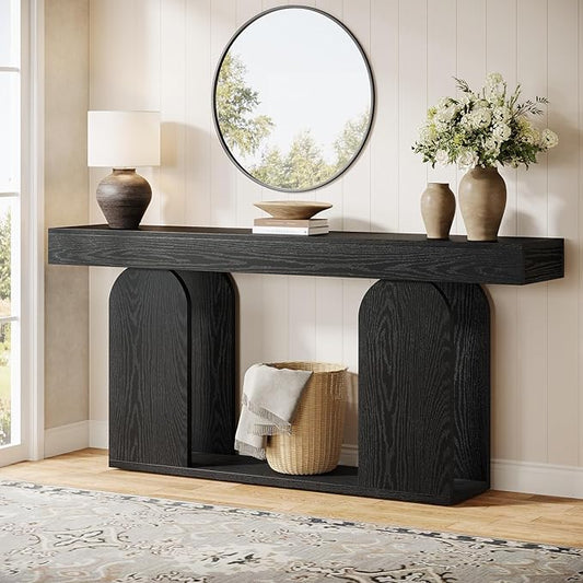Tribesigns 70.9-Inch Extra Long Sofa Table, Farmhouse Console Tables with Wood Frame and Storage Shelf, 2-Tier Wood Table Behind Couch for Living Room, Hallway, Foyer, Black
