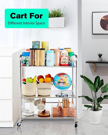 susunnus Stainless Steel Cart with Wheels 5 Tier,Stainless Steel Kitchen Cart,Utility Cart,Metal Cart with Wheels,Suitable for Various Occasions,Movable,Gift Tools