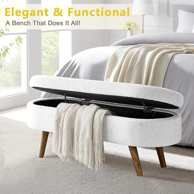 NicBex Ottoman Bench with Storage for Bedroom, 43.5" Upholstered End of Bed Bench with Rubber Wood Legs, Linen Storage Bench for Living Room or Entryway,