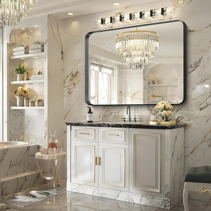 FORBATH 48x36 Inch Bathroom Mirror, Brushed Black Deep Frame Wall Mirror with Rounded Corners, Anti-Rust Tempered Glass for Modern Farmhouse Vanity (Horizontal/Vertical)