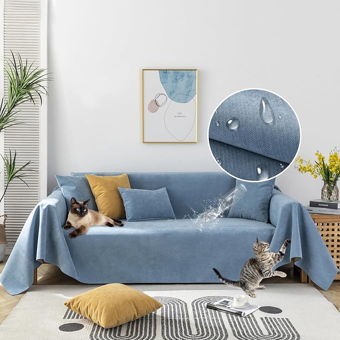 STACYPIK Waterproof Blue Sofa Cover for Dogs, Couch Cover for Sectional, Furniture Protector for 3 Cushion Couch, Anti-Scratch Loveseat Covers for L Shaped, Non-Slip Slipcovers for Loveseat-71X150IN
