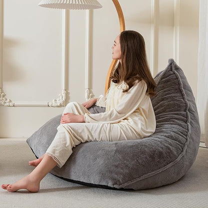 BYBYME Bean Bag Chairs Sherpa Lazy Sofa, Giant Beanbag Chairs for Adults, Teenagers with Stuffed High Density Foam Filling, Comfy Chair for Living Room, Bedroom