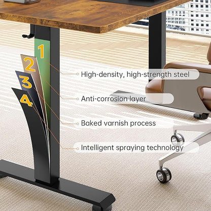 Veken 55 Inch Large Electric Standing Desk, 4 Memory Heights Adjustable,Sit to Stand Up, Work Home Office Computer Table for Study, Walking Pad, Writing, and Games, Wooden Desktop Desks, Brown